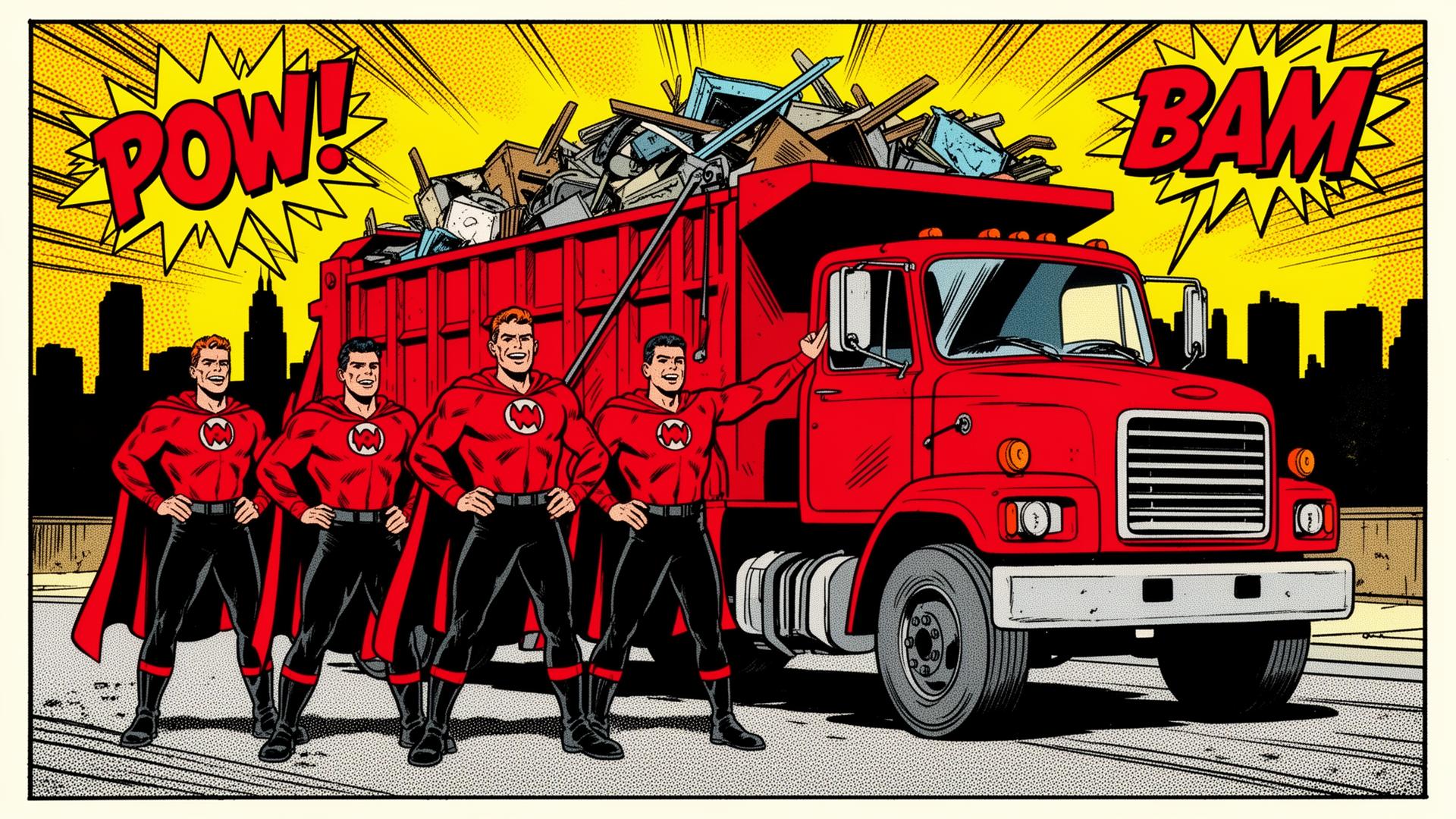 The Junk Squad superhero crew with their red dump truck